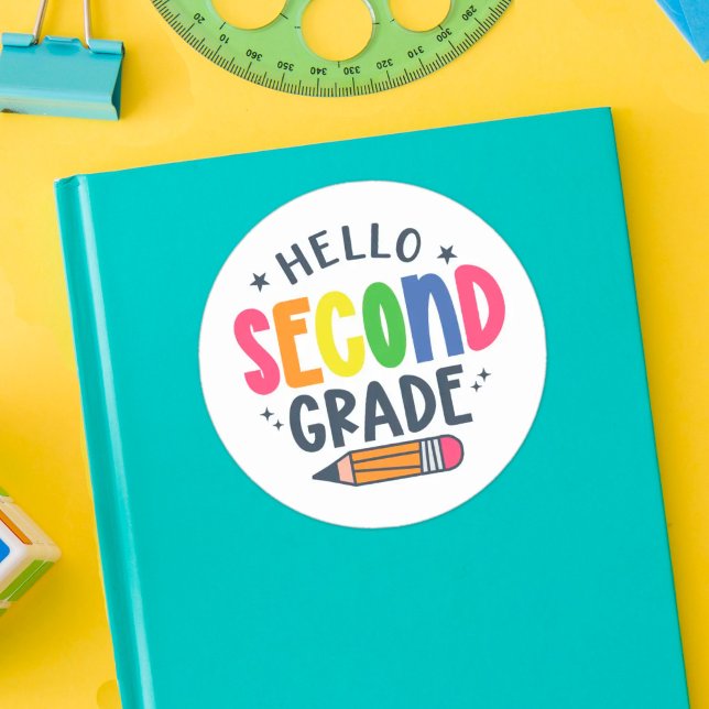 Pegatina Redonda Hola, segundo grado de vuelta a la escuela (Subido por el creador)