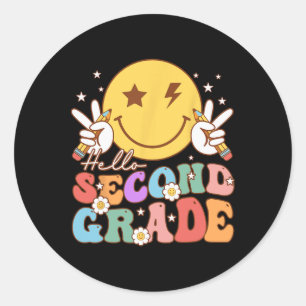 Pegatina Redonda Hola Segundo Grado Hippie Sonrisa Cara Vintage Atr