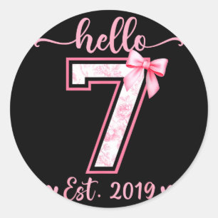 Pegatina Redonda Hola siete est 2019 7º cumpleaños niña coqueta bo