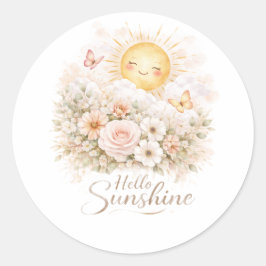 Pegatina Redonda Hola Soleado – Lindo y Positivo Frase de Sol