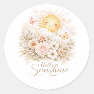 Pegatina Redonda Hola Soleado – Lindo y Positivo Frase de Sol