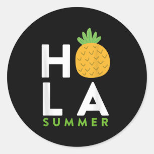 Pegatina Redonda Hola Summer _ Pineapple Lover Beaches Vacation Fun