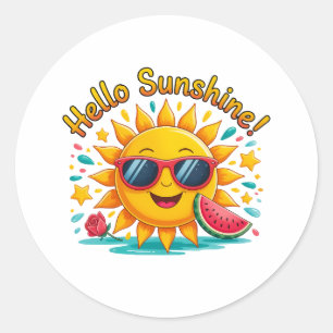 Pegatina Redonda Hola Sunshine 