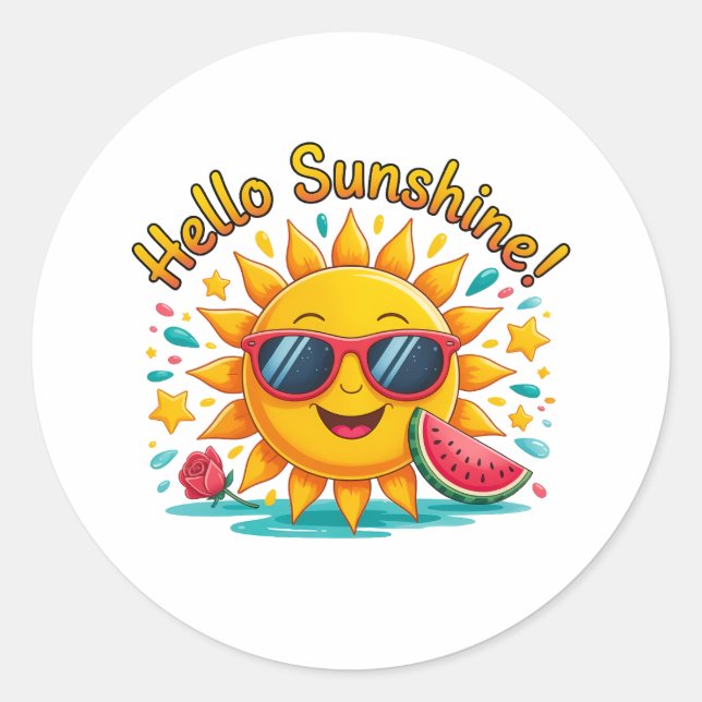 Pegatina Redonda Hola Sunshine  (Anverso)