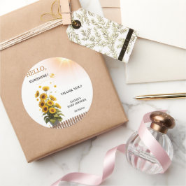 Pegatina Redonda Hola Sunshine Sunflower Garden Baby Shower