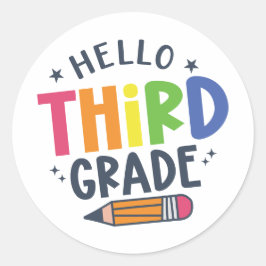 Pegatina Redonda Hola, tercer grado de vuelta a la escuela