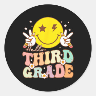 Pegatina Redonda Hola Tercer Grado Hippie Cara Sonriente 3er Grado