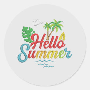 Pegatina Redonda Hola verano con estilo y entusiasmo