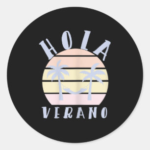 Pegatina Redonda Hola Verano Latino Mamá Hispana Playa de Verano