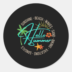 Pegatina Redonda Hola verano Tropical Beach Vacation Palm Tree Tee