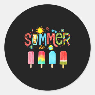 Pegatina Redonda Hola verano vacaciones helado helado helado popsic