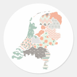 Pegatina Redonda Holanda Mapa de la Provincia Estilo de Parche Geom