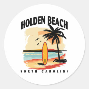Pegatina Redonda Holden Beach Carolina del Norte Surfboard Surfing 