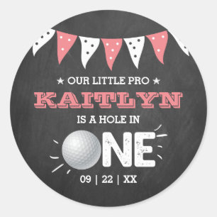 Pegatina Redonda Hole In One Chicas Golf 1er cumpleaños Par-tee