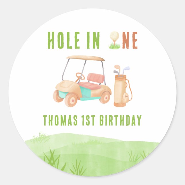 Pegatina Redonda Hole In One First Birthday Party (Anverso)
