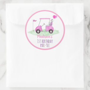 Pegatina Redonda Hole In One Pink Golf First Birday