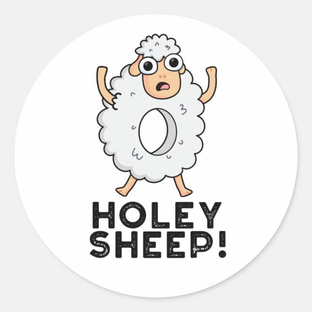 Pegatina Redonda Holey Sheep Funny Animal Pun (Anverso)