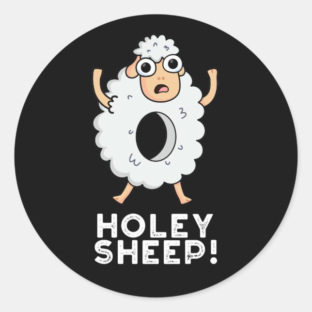 Pegatina Redonda Holey Sheep Funny Animal Pun Dark BG (Anverso)