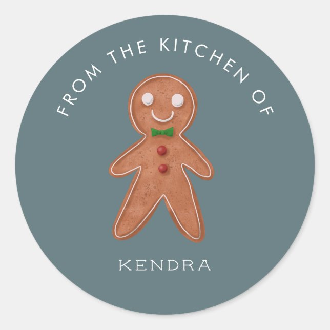 Pegatina Redonda Holiday Baking Gingerbread Man (Anverso)