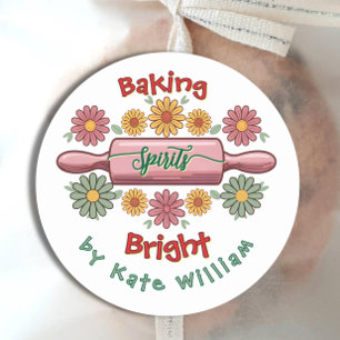 Pegatina Redonda Holiday Baking licores retro floral brillante