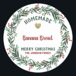 Pegatina Redonda Holiday Baking Merry Christmas Red berries Wreath<br><div class="desc">¿Te gusta hornear de vacaciones? A tus amigos y a tu familia les encantará recibir cualquier mercancía de tu cocina. Esta es una manera divertida de hacer que tus regalos de comida y productos horneados sean aún más especiales. Todos los campos de texto editables. use esto para productos horneados como...</div>