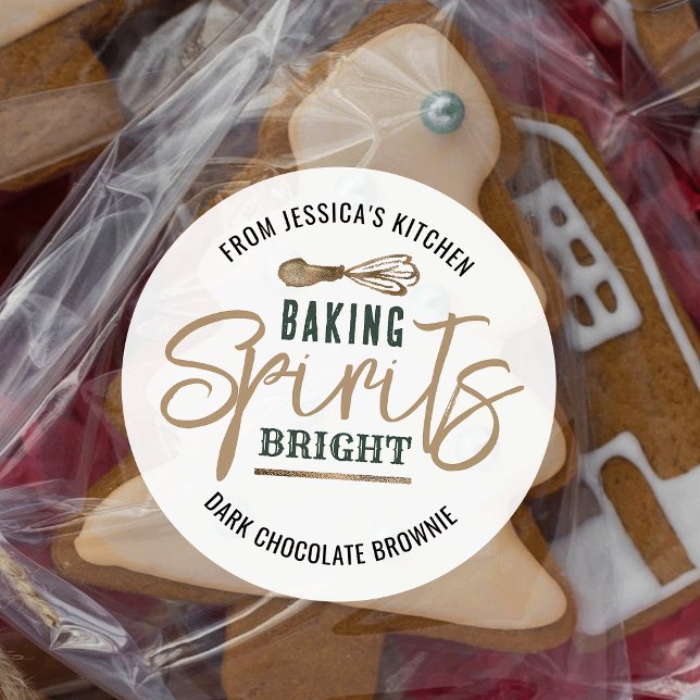 Pegatina Redonda Holiday Baking Spirit Bright Cookie Exchange Gold (Spread the festive cheer with these modern gold glitter effect baking spirits bright labels)