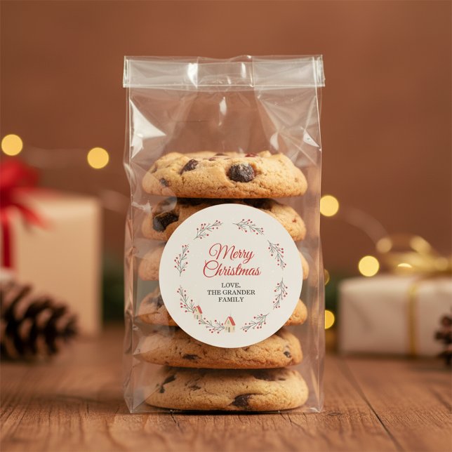 Pegatina Redonda Holiday Berry Branch Christmas (Elegant Merry Christmas Classic Round Sticker)