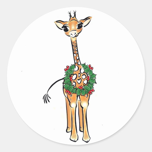 Pegatina Redonda Holiday Giraffe (Anverso)
