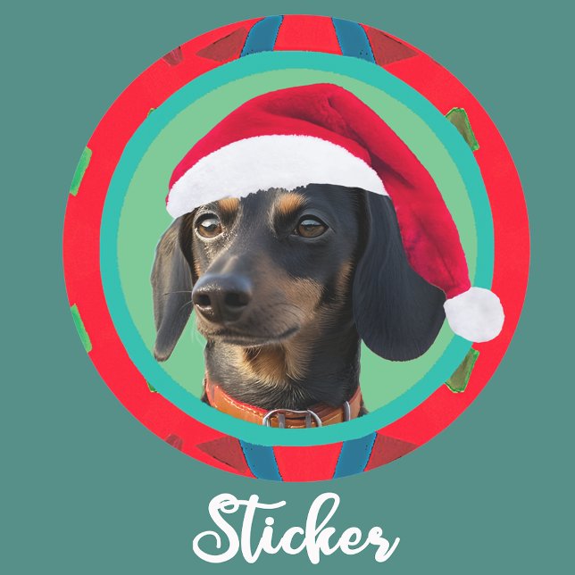 Pegatina Redonda Holiday Green Red Your Dog or our Dachshund Photo  (Subido por el creador)