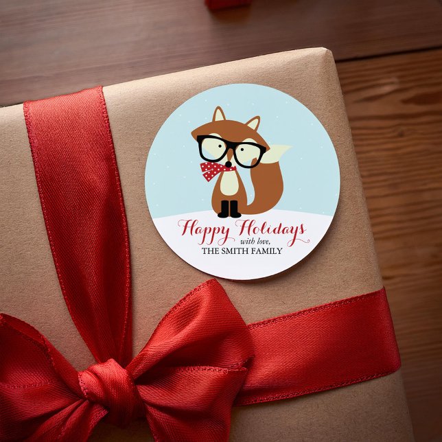 Pegatina Redonda Holiday Hipster Brown Fox (Subido por el creador)
