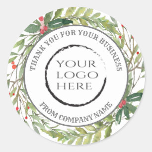 Pegatina Redonda Holiday holly wreath gracias logo personalizado