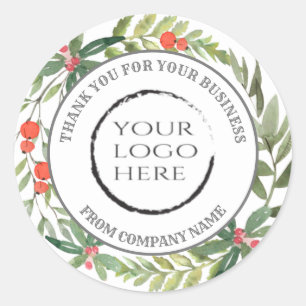 Pegatina Redonda Holiday holly wreath gracias logo personalizado