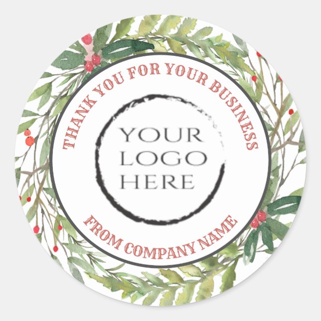 Pegatina Redonda Holiday holly wreath gracias personalizado logo cl (Anverso)