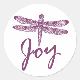 Pegatina Redonda Holiday Joy Purple Dragonfly