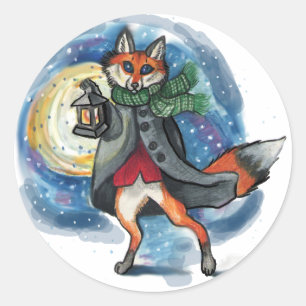 Pegatina Redonda Holiday Lantern Fox~pegatinas