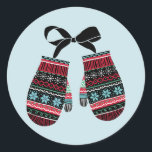 Pegatina Redonda Holiday Mittens Warm Wiers Christmas Sticker<br><div class="desc">Personalice el texto personalizado anterior. Puede encontrar elementos de coordinación adicionales en nuestra colección "Holiday Mittens Warm Wishes".</div>