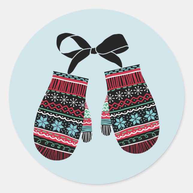 Pegatina Redonda Holiday Mittens Warm Wiers Christmas Sticker (Anverso)