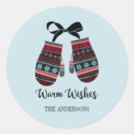 Pegatina Redonda Holiday Mittens Warm Wiers Christmas Sticker
