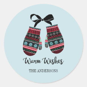 Pegatina Redonda Holiday Mittens Warm Wiers Christmas Sticker