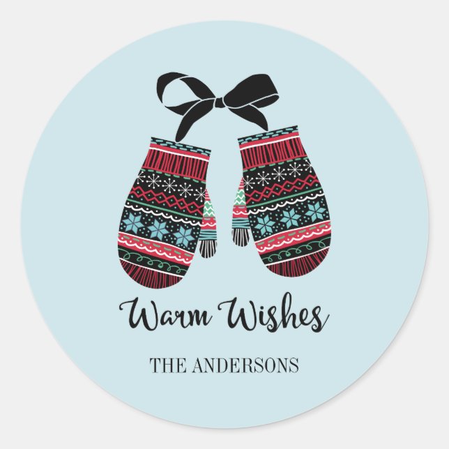 Pegatina Redonda Holiday Mittens Warm Wiers Christmas Sticker (Anverso)