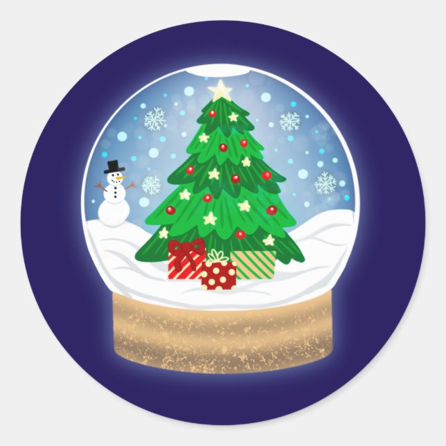 Pegatina Redonda Holiday Snow Globe (Anverso)