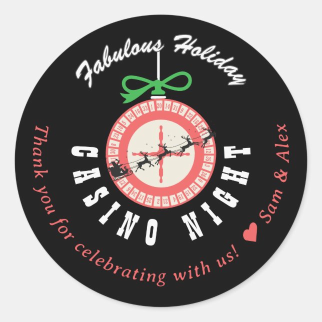 Pegatina Redonda Holiday Vegas Casino Blackjack Poker Night Party (Anverso)