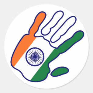 Pegatina Redonda holiES - mano de la bandera de la India