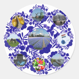 Pegatina Redonda Holland Delft Blue Delfware