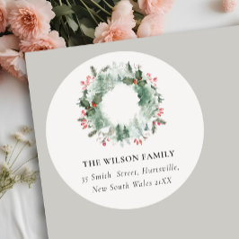 Pegatina Redonda Holly Berries Pine Navidades de nieve Discurso de