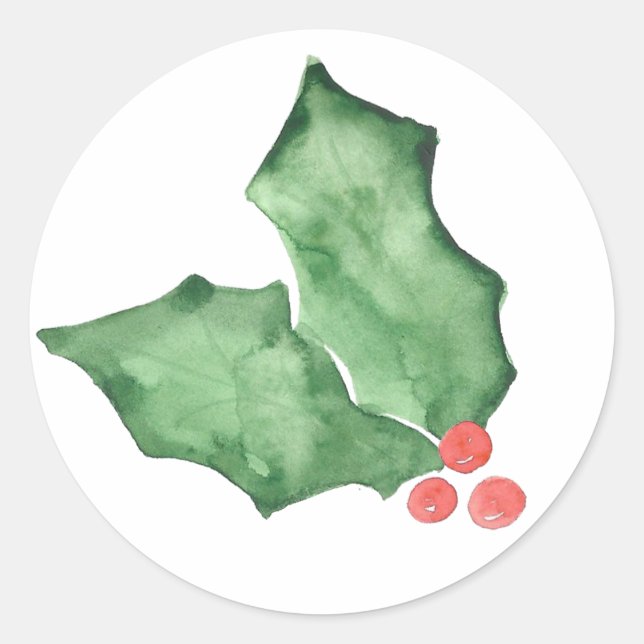 Pegatina Redonda Holly Berries Y Leaves (Anverso)