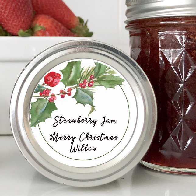 Pegatina Redonda Holly Berry Blank Jar Canning casero (Holly Berry Blank Jar Canning Homemade Classic Round Sticker)