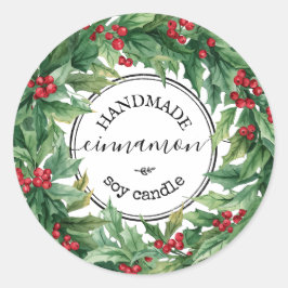 Pegatina Redonda Holly Berry mistletoe Script Product Label