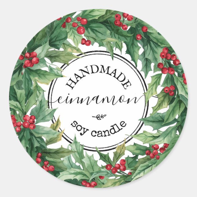 Pegatina Redonda Holly Berry mistletoe Script Product Label (Anverso)