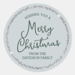 Pegatina Redonda Holly Berry y Silver Feliz Navidad